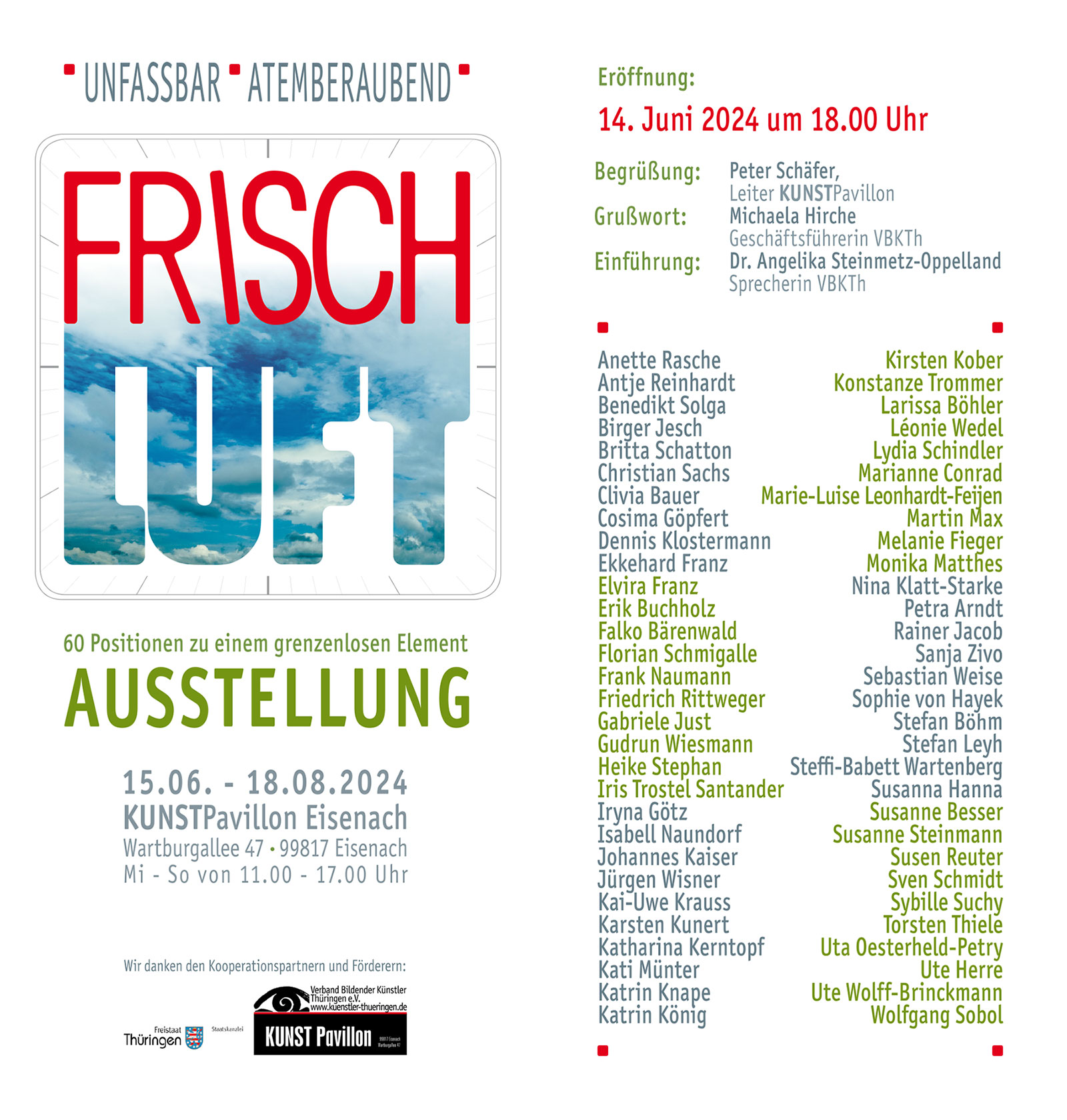 FRISCHLUFT, Ausstellung, KUNST Pavillon Eisenach, 15.06.-18.08.2024 (Flyer)